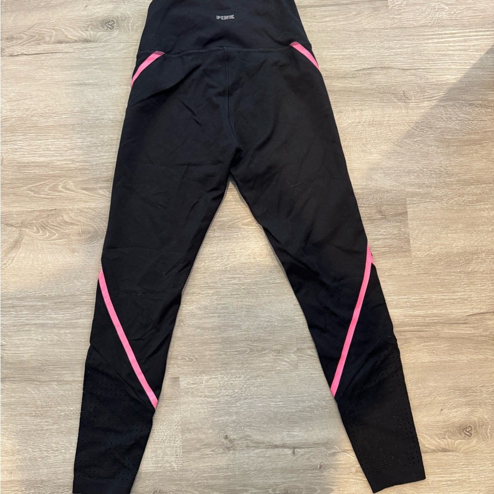 VS PINK Black Leggings with Pink Accents